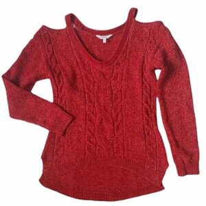 Candies Red Sparkle Cold Shoulder Sweater Top